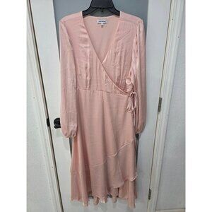 Motherhood Maternity XL New with Tags Pink Satin Faux‎ Wrap Dress Long Sleeve